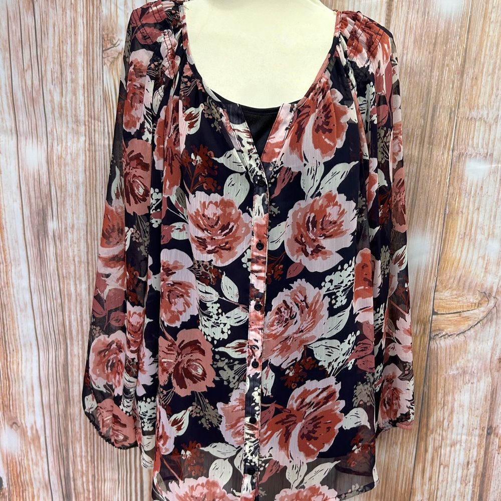 Croft & Barrow Layered Floral Crepe‎ Top